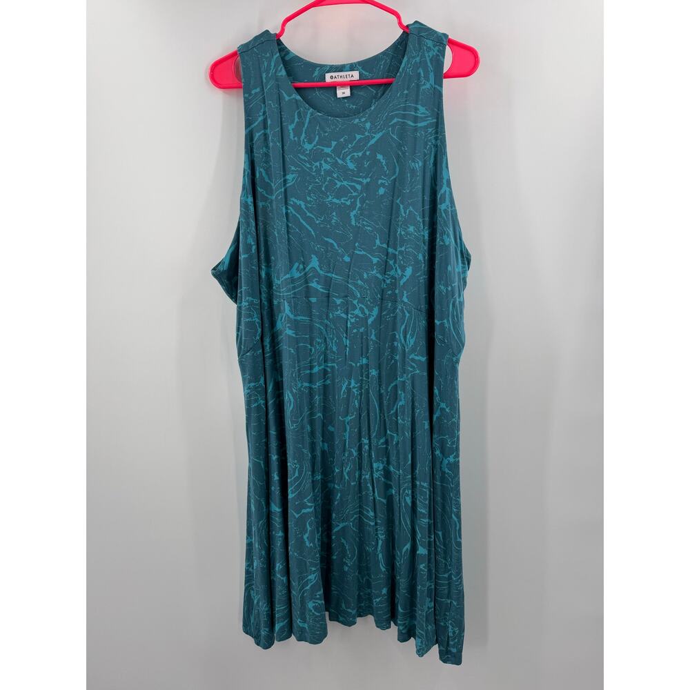 Athleta Dress Womens Size 3X Santorini Patterened Sleeveless Teal Marble Stretch - Picture 12 of 12